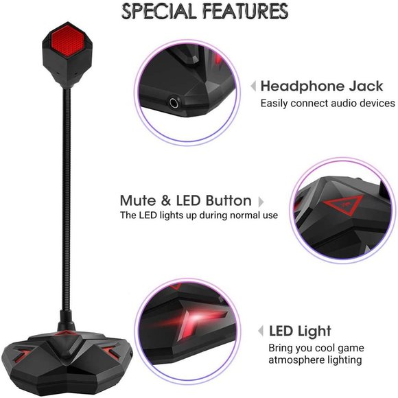 USB Computer Microphone, Plug & Play Desktop Microphone with Mute Button - Picture 3 of 6